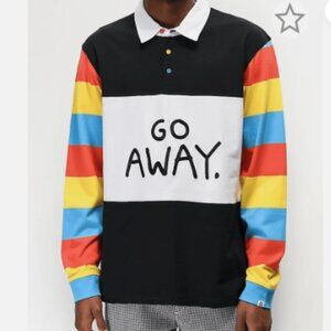 Salem7 Go Away Black, White & Multicolor Long Sleeve Polo Shirt MEDIUM Unisex